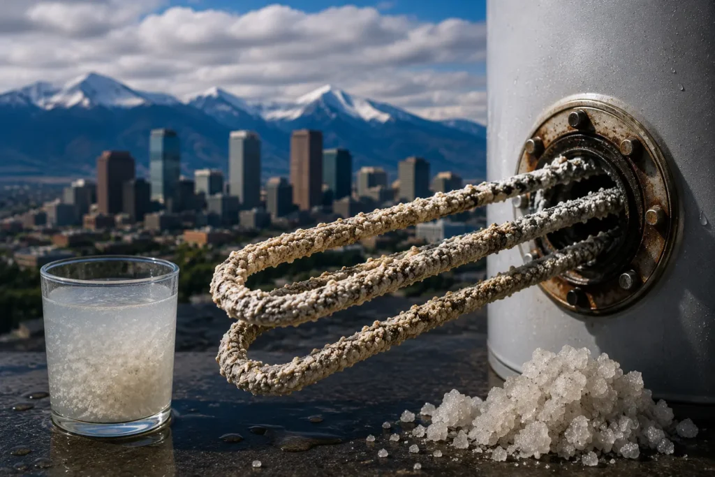 Denver's hard water affecting a residential water heater.